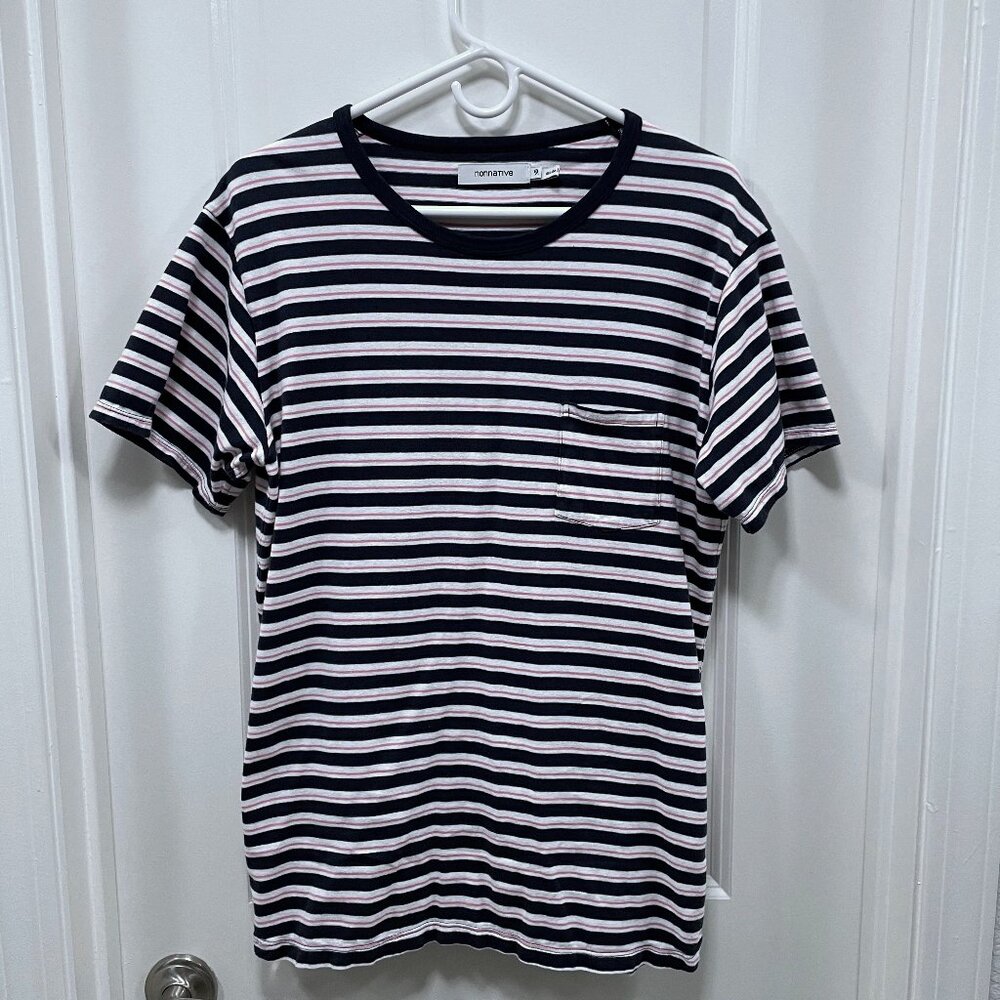 Nonnative - Dweller Striped Cotton T-Shirt in Navy/Pink stripes, Size JP2 (US M)